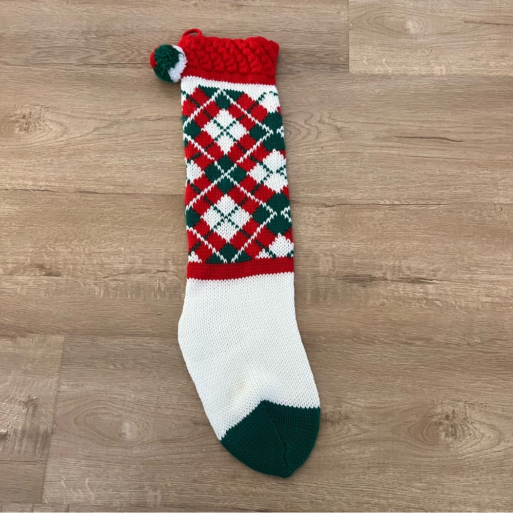 Red‎ White Green Check Pattern Knit Christmas Stocking - 23”